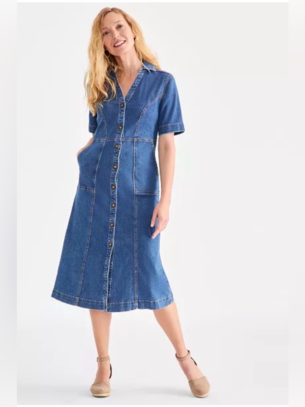 Style & Co
Petite Split-Neckline Seamed Denim Dress L